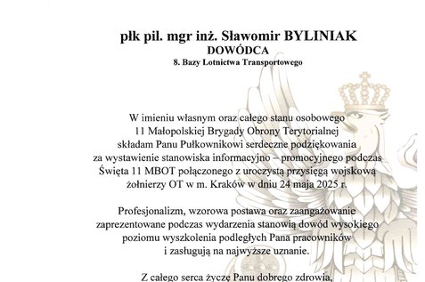 PODZIĘKOWANIA DLA DOWÓDCY 8. BLTr